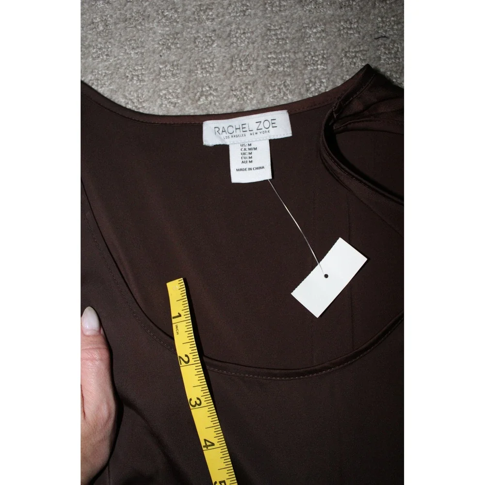 Rachel Zoe Women's Brown Satin Empire‎ Waist Scoop Neck Maxi Dress Medium NWT